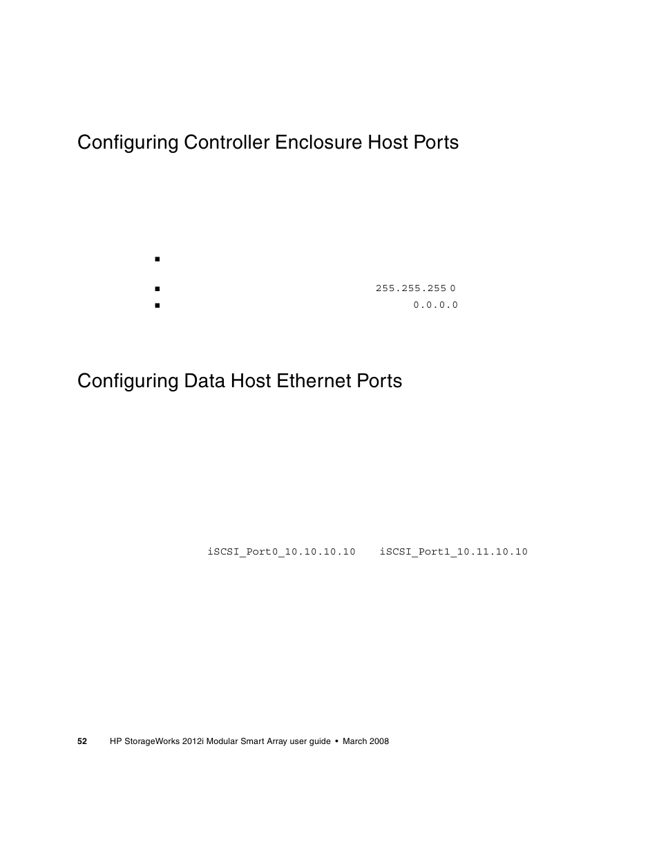 Configuring controller enclosure host ports, Configuring data host ethernet ports | HP 2012i User Manual | Page 52 / 86