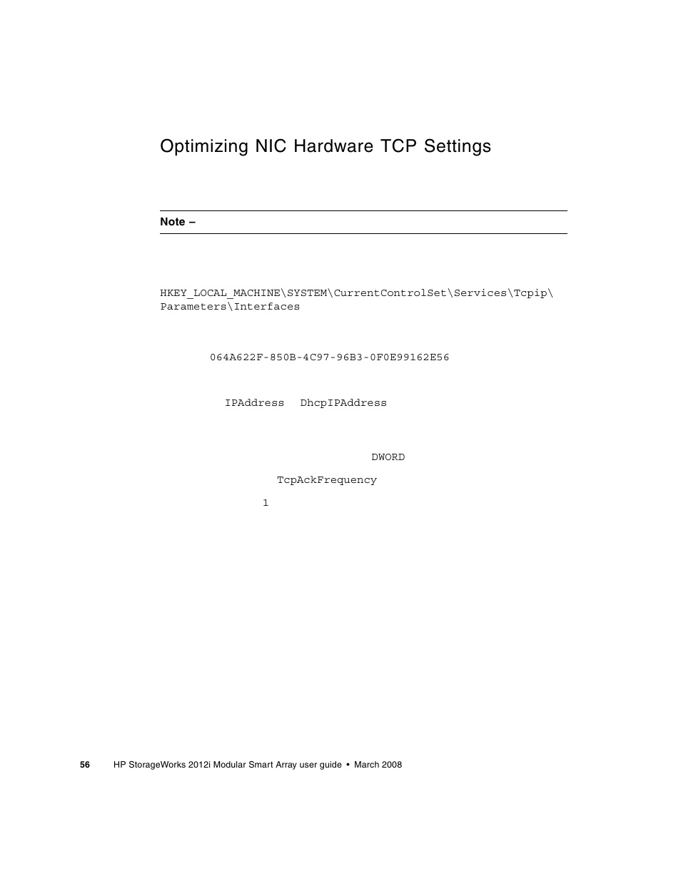 Optimizing nic hardware tcp settings | HP 2012i User Manual | Page 56 / 86