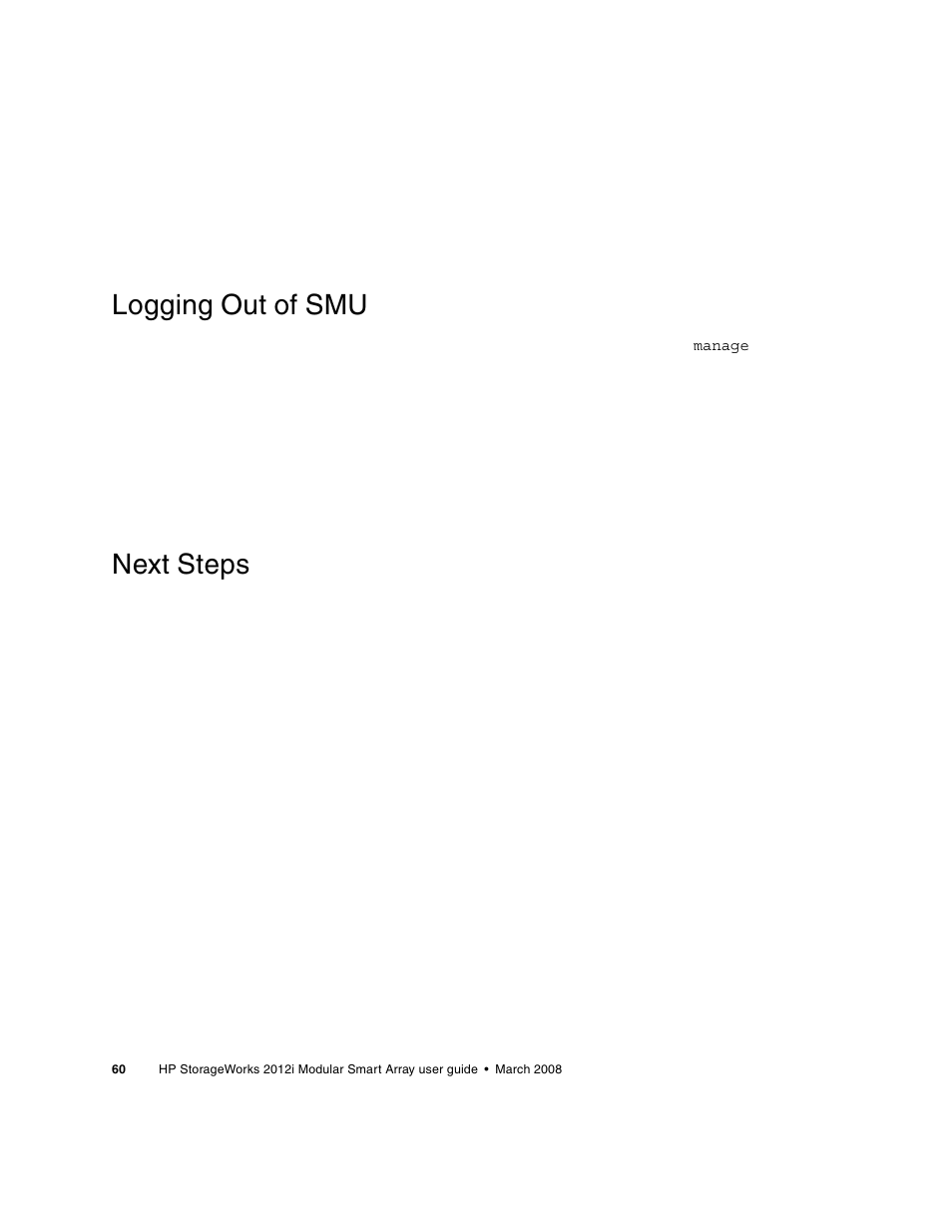 Logging out of smu, Next steps | HP 2012i User Manual | Page 60 / 86