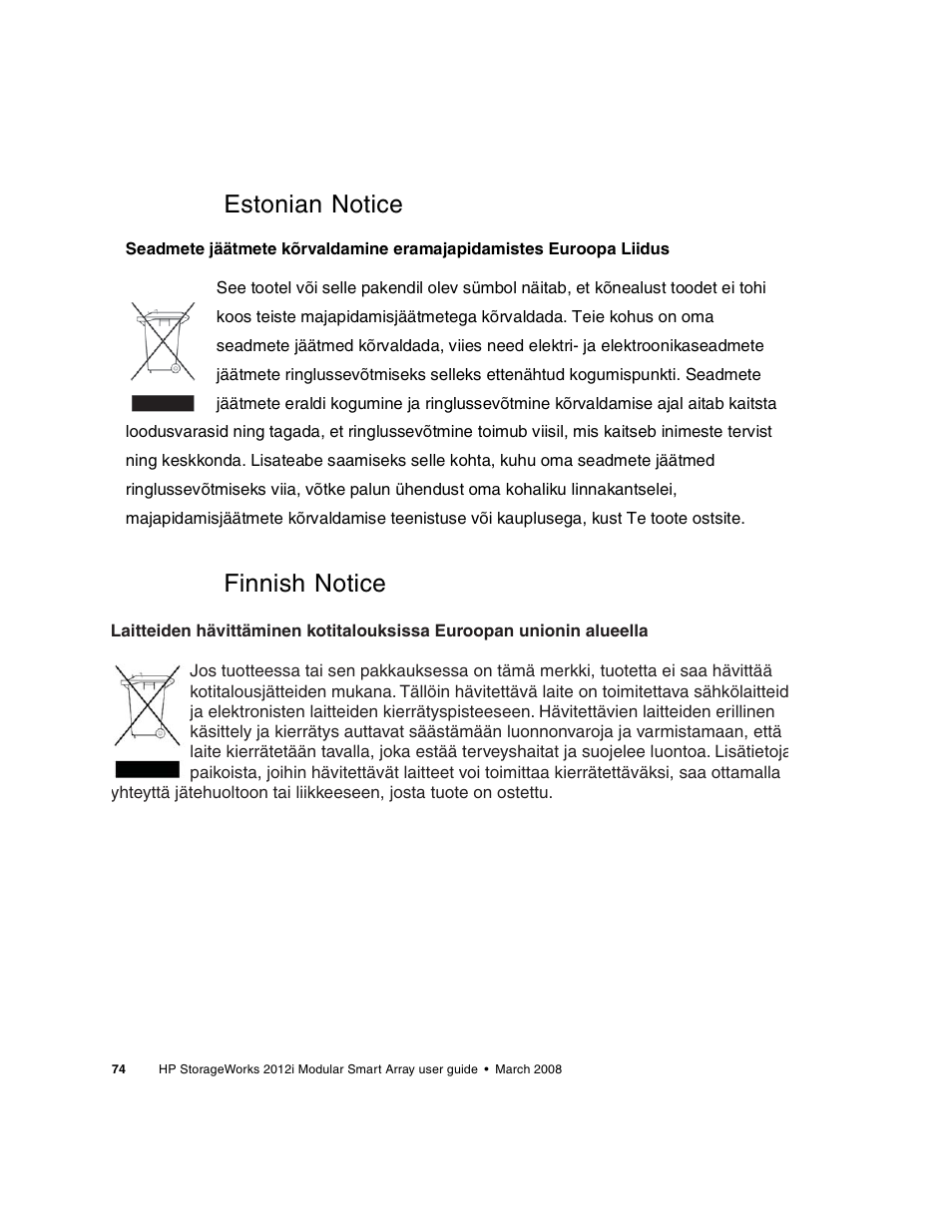 Estonian notice finnish notice | HP 2012i User Manual | Page 74 / 86