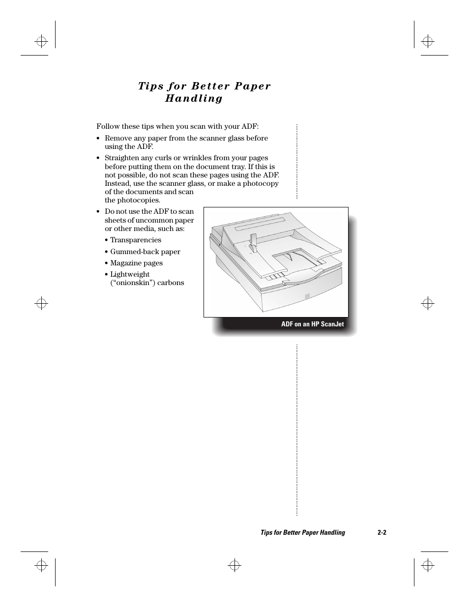 Tips for better paper handling, Tips for better paper handling -2 | HP ScanJet Scanners User Manual | Page 11 / 38