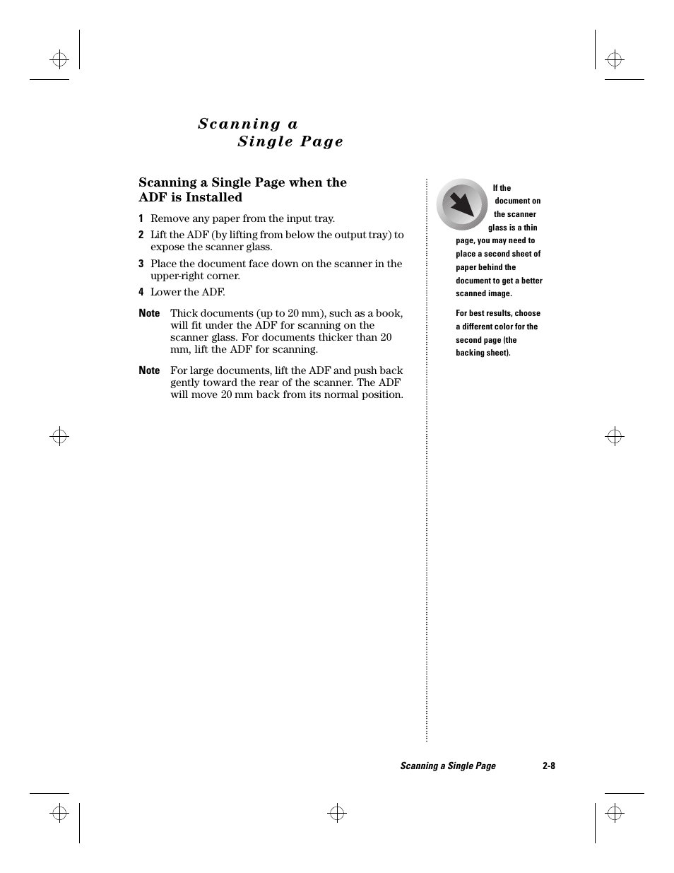 Scanning a single page when the adf is installed | HP ScanJet Scanners User Manual | Page 17 / 38