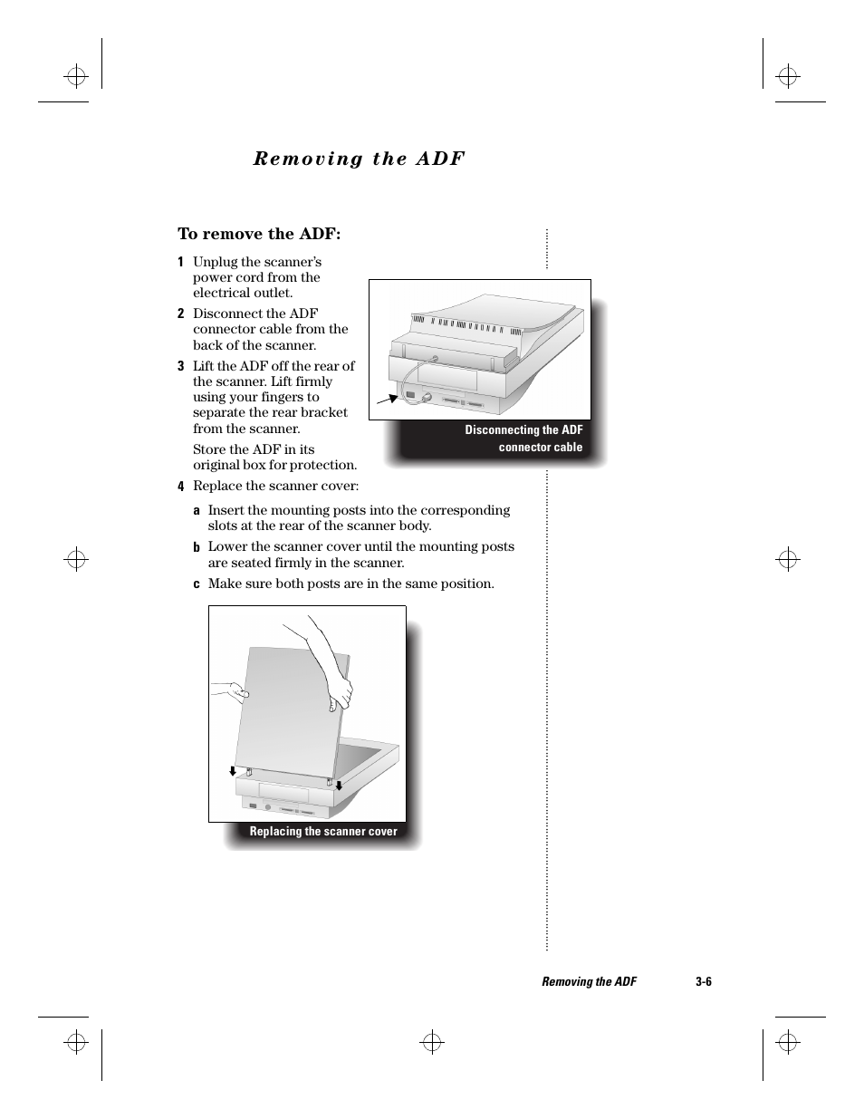 Removing the adf, Removing the adf -6 | HP ScanJet Scanners User Manual | Page 23 / 38