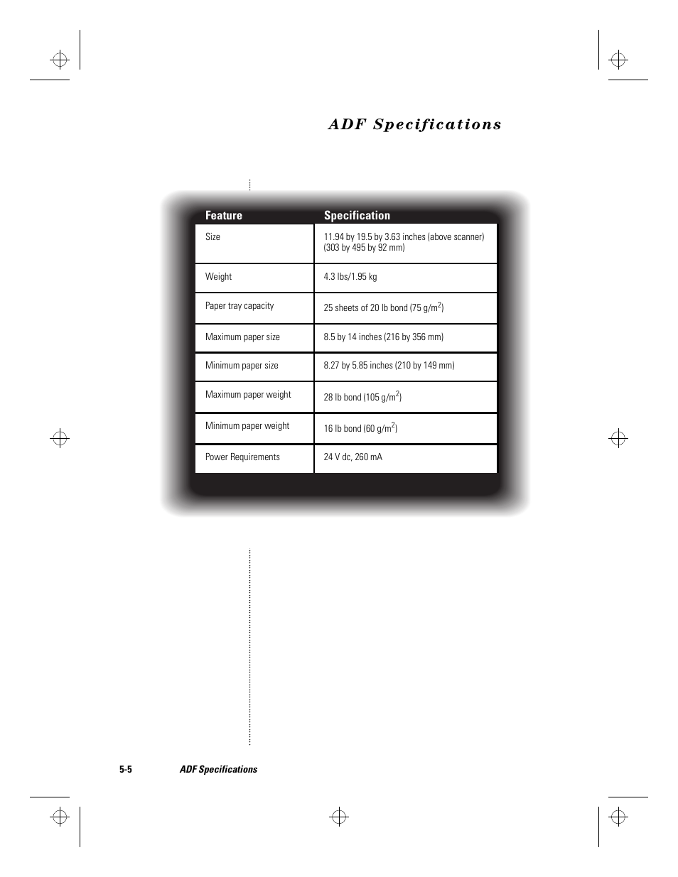 Adf specifications, Adf specifications -5 | HP ScanJet Scanners User Manual | Page 32 / 38
