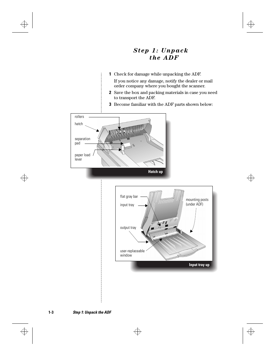 Step 1: unpack theadf, Step 1: unpack the adf -3, Step 1: unpack the adf | HP ScanJet Scanners User Manual | Page 6 / 38