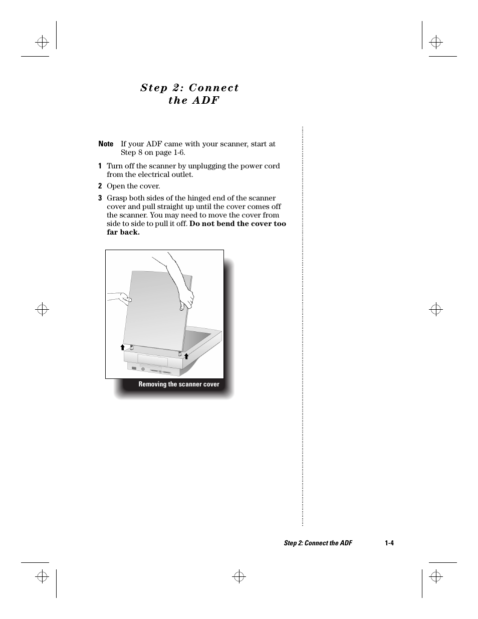 Step 2: connect theadf, Step 2: connect the adf -4, Step 2: connect the adf | HP ScanJet Scanners User Manual | Page 7 / 38
