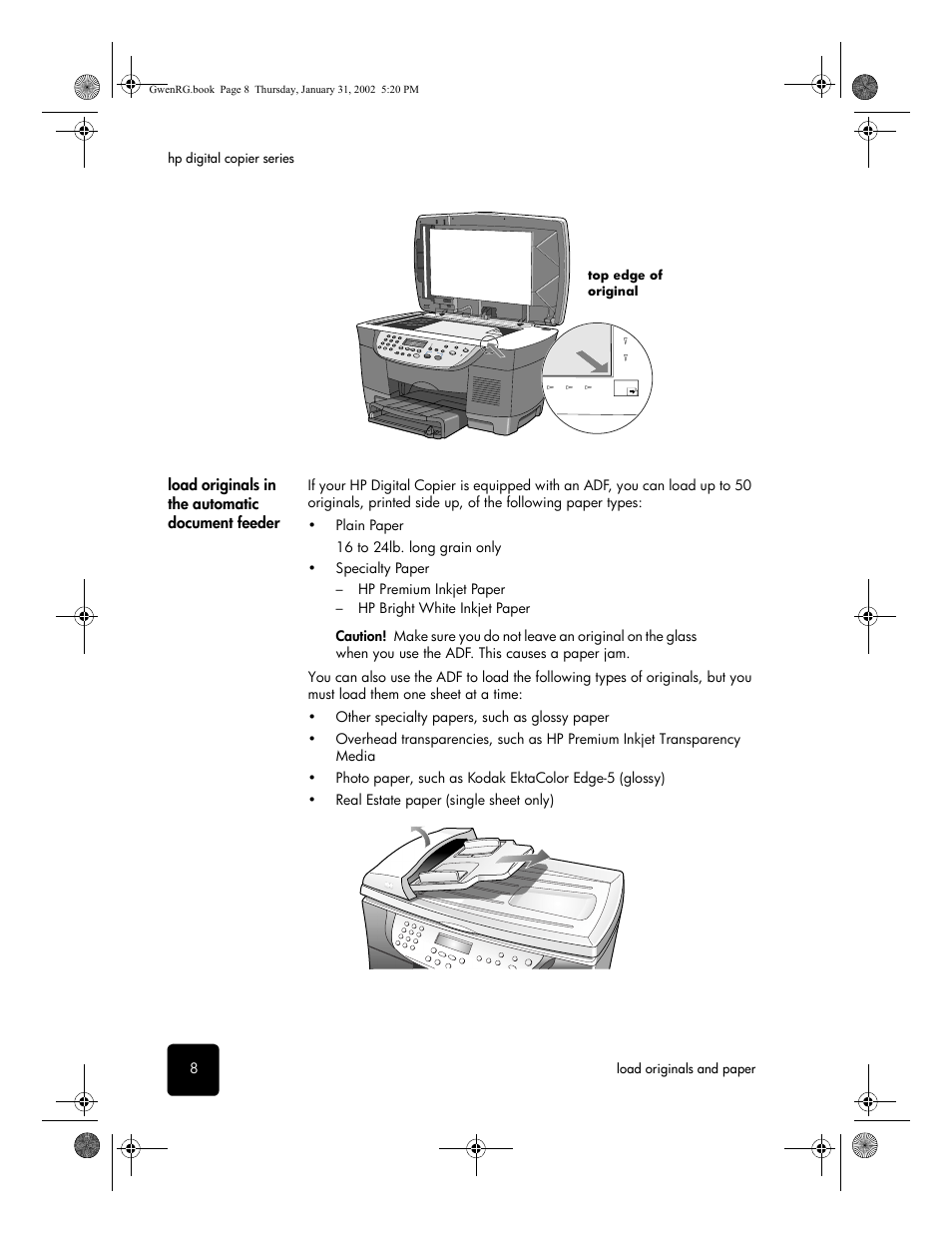 Load originals in the automatic document feeder | HP 610 User Manual | Page 14 / 102