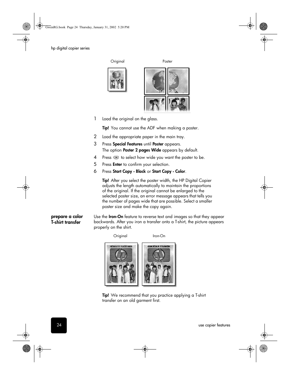 Prepare a color t-shirt transfer | HP 610 User Manual | Page 30 / 102