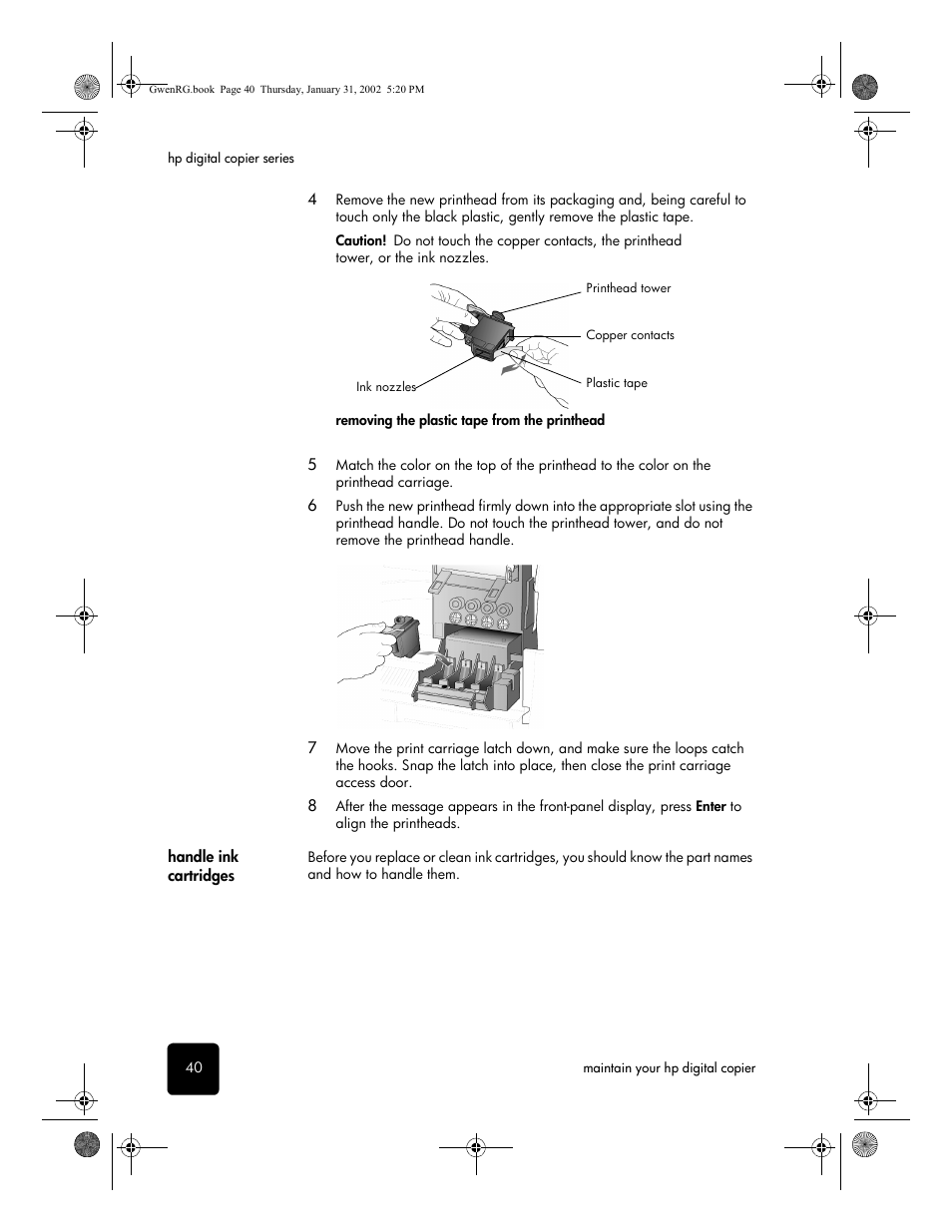 Handle ink cartridges | HP 610 User Manual | Page 46 / 102