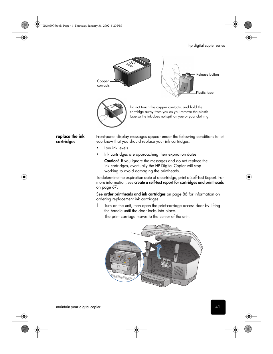 Replace the ink cartridges | HP 610 User Manual | Page 47 / 102