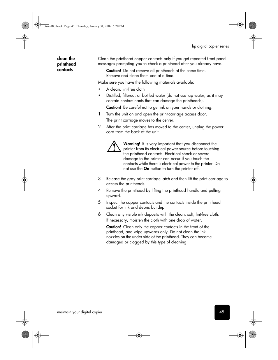 Clean the printhead contacts | HP 610 User Manual | Page 51 / 102