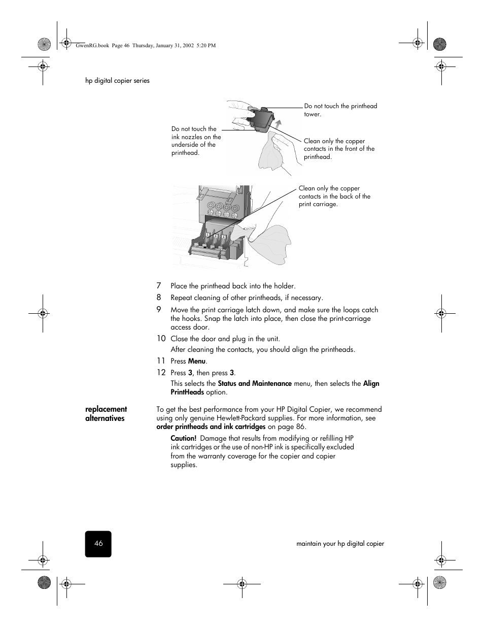 Replacement alternatives | HP 610 User Manual | Page 52 / 102