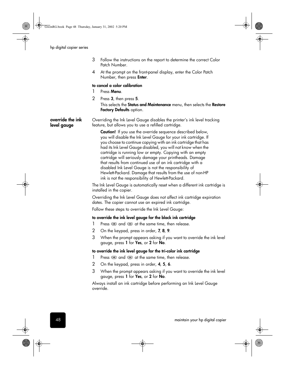 Override the ink level gauge | HP 610 User Manual | Page 54 / 102