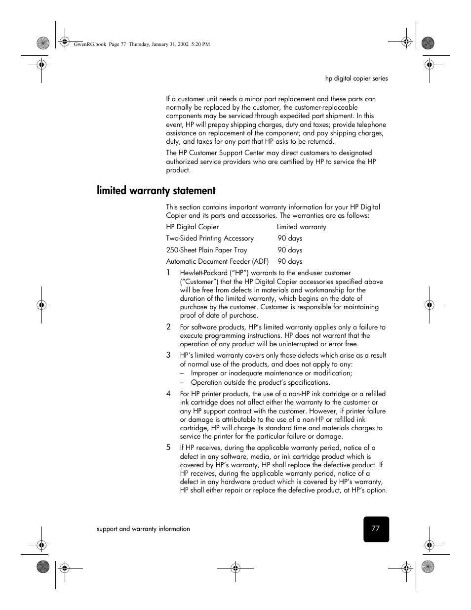 Limited warranty statement | HP 610 User Manual | Page 83 / 102