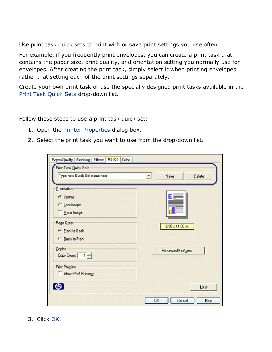 Print task quick sets | HP 2 User Manual | Page 21 / 113