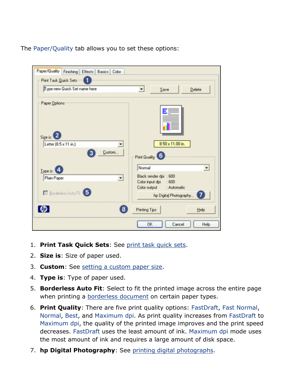 Paper/quality tab | HP 2 User Manual | Page 24 / 113