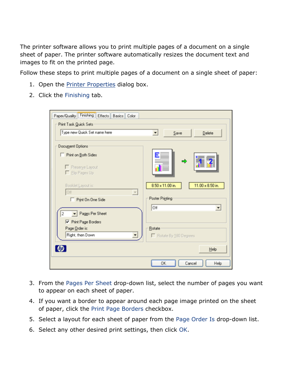 Printing multiple pages on a single sheet of paper | HP 2 User Manual | Page 37 / 113