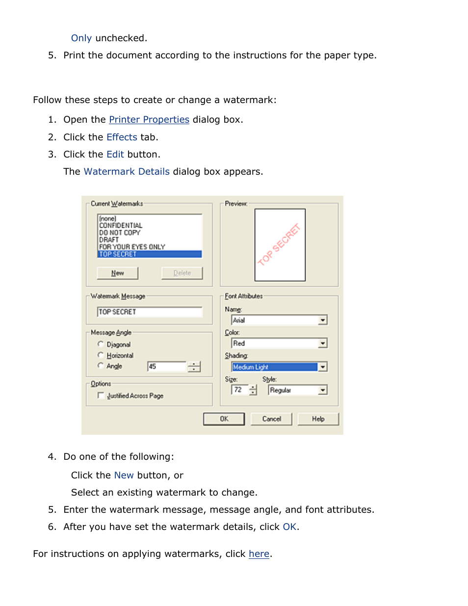 Create a new, Watermark, Creating or changing a watermark | HP 2 User Manual | Page 40 / 113