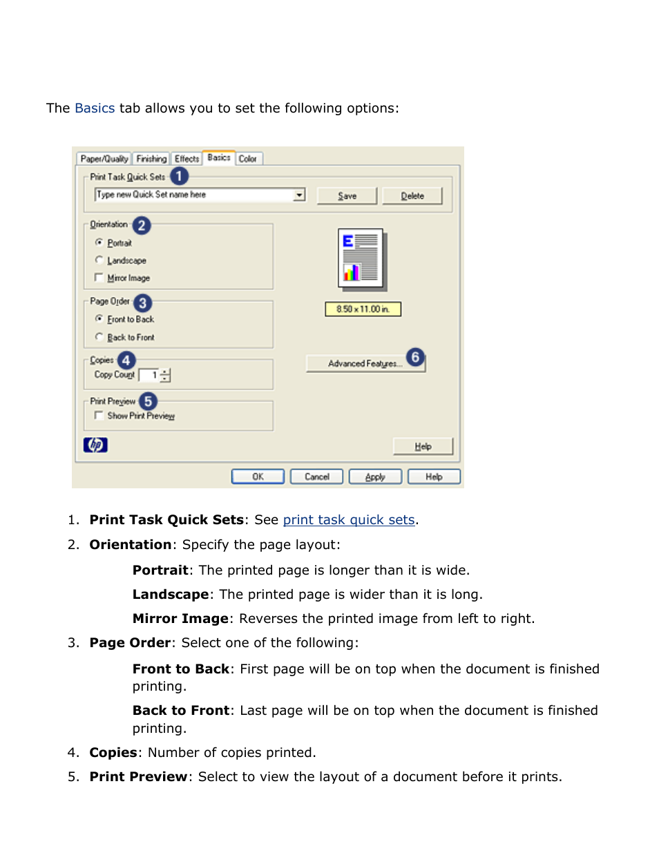 Basics tab | HP 2 User Manual | Page 42 / 113