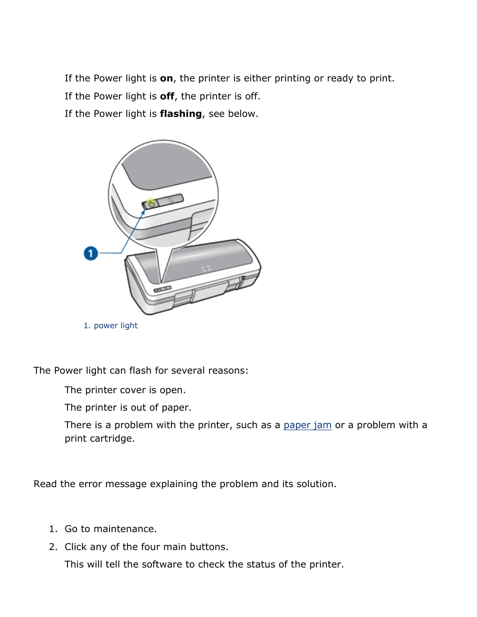 Power light is flashing, What the flashing light means, If an error message appears | If no error message appears | HP 2 User Manual | Page 48 / 113