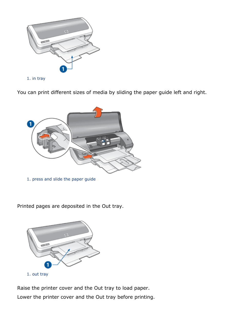 In tray, Out tray | HP 2 User Manual | Page 57 / 113