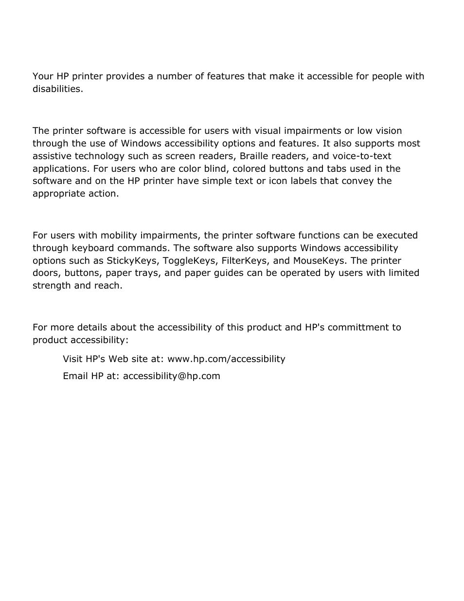 Accessibility, Visual, Mobility | Support | HP 2 User Manual | Page 6 / 113