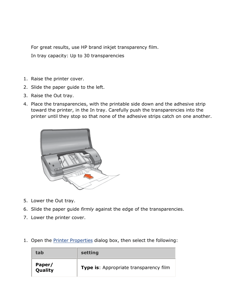 Transparencies, Guidelines, Preparing to print | Printing | HP 2 User Manual | Page 72 / 113