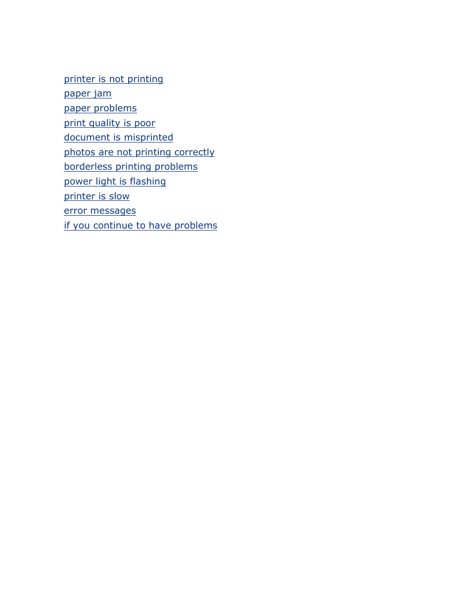 Troubleshooting, Printer is not printing, Paper jam | Paper problems, Print quality is poor, Document is misprinted, Photos are not printing correctly, Borderless printing problems, Power light is flashing, Printer is slow | HP 2 User Manual | Page 96 / 113