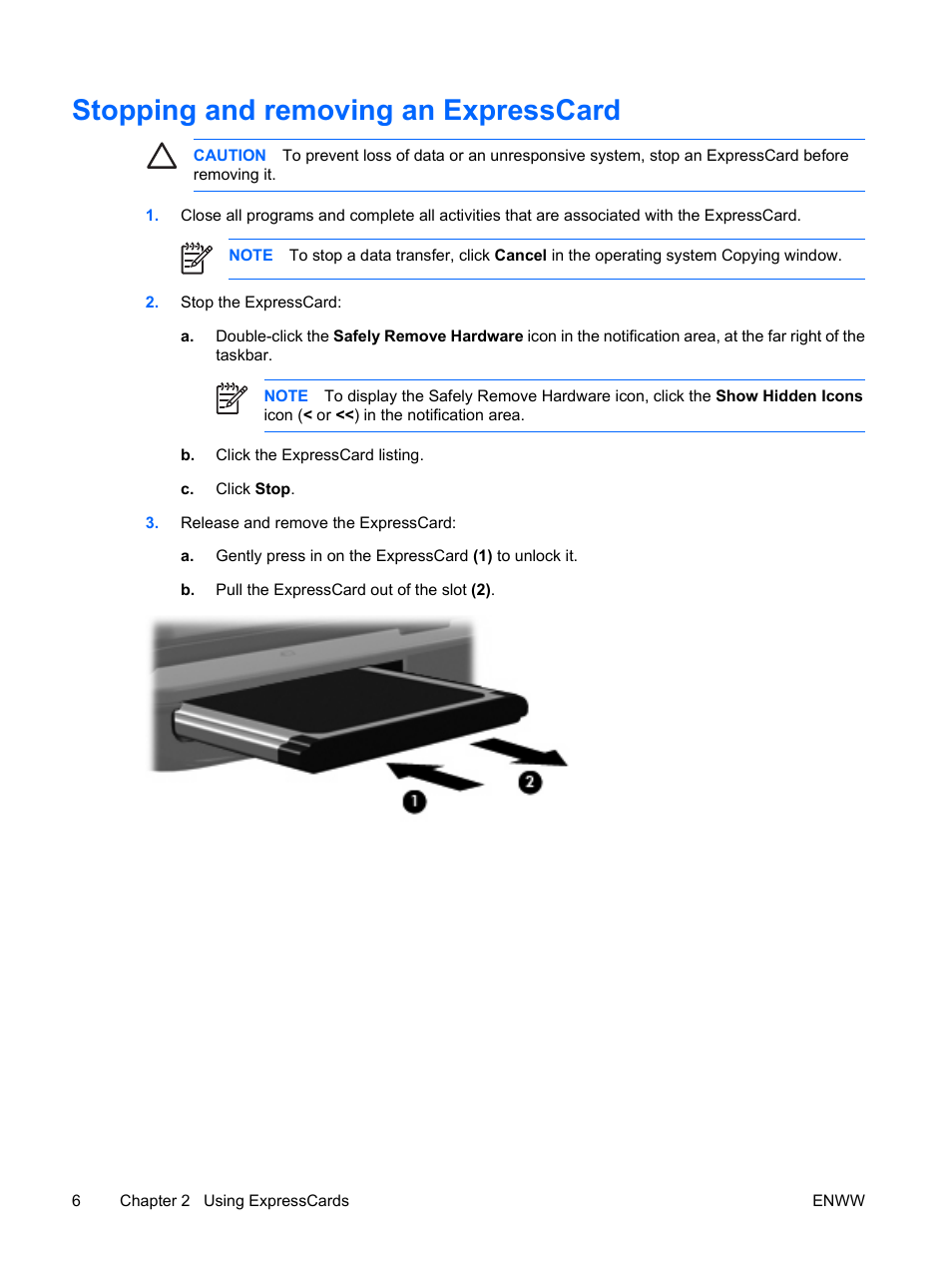 Stopping and removing an expresscard | HP Camera Accessories User Manual | Page 10 / 12