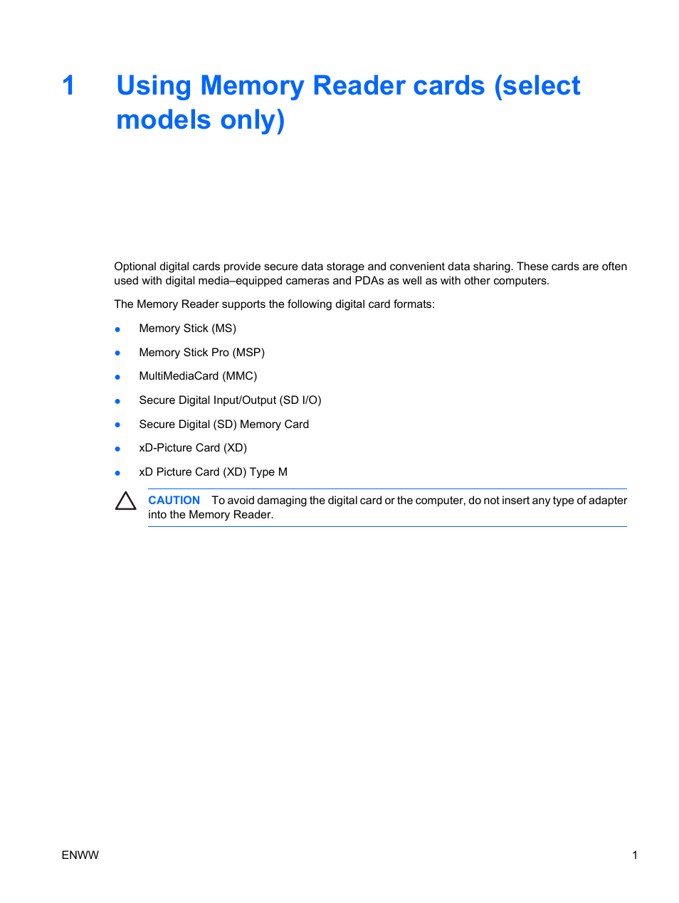 Using memory reader cards (select models only), 1 using memory reader cards (select models only) | HP Camera Accessories User Manual | Page 5 / 12