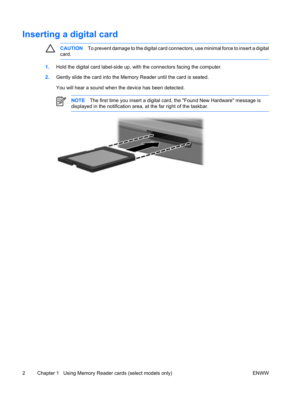 Inserting a digital card | HP Camera Accessories User Manual | Page 6 / 12