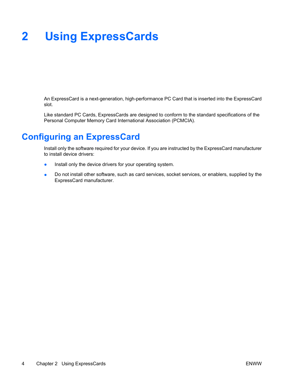 Using expresscards, Configuring an expresscard, 2 using expresscards | 2using expresscards | HP Camera Accessories User Manual | Page 8 / 12