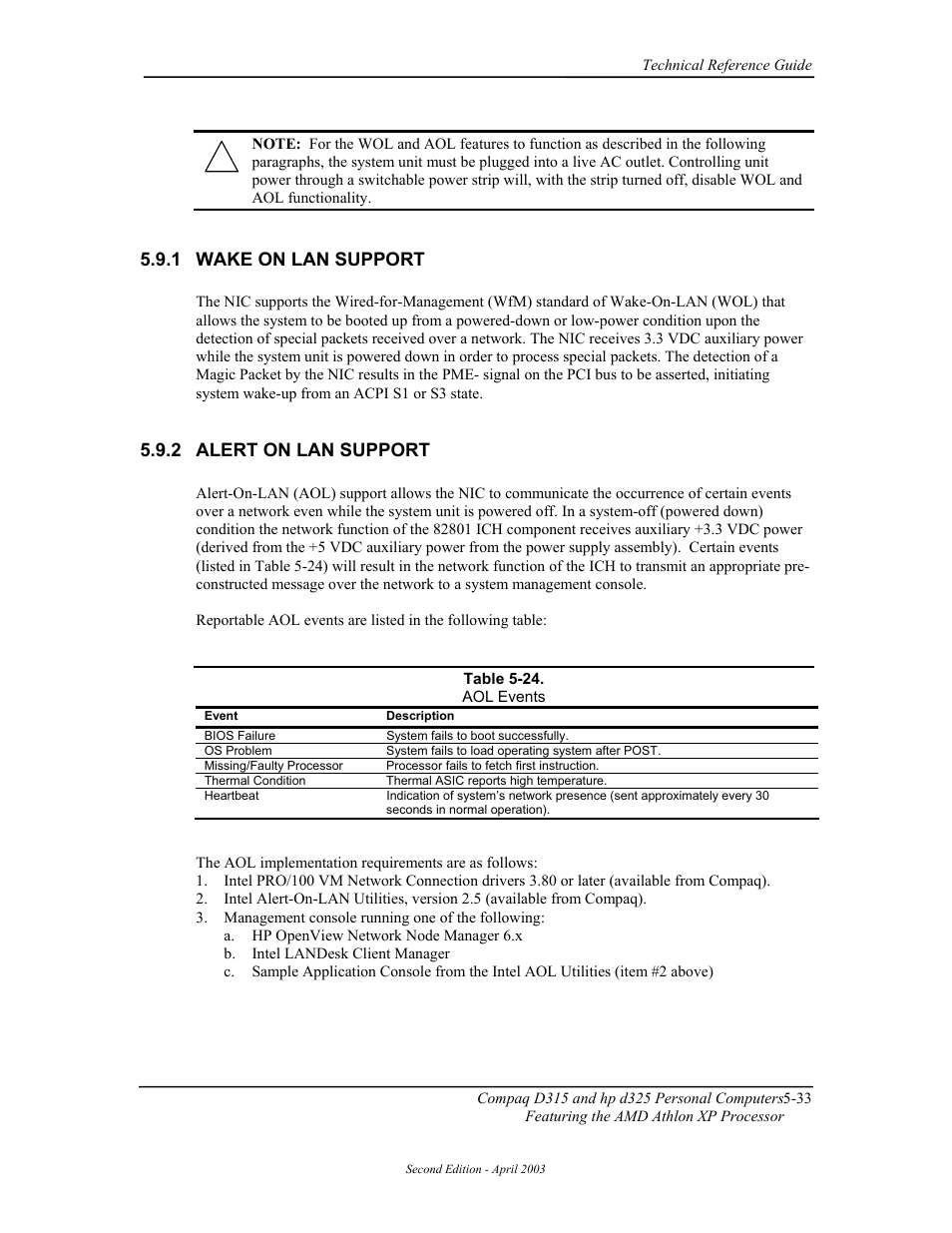 Wake on lan support, Alert on lan support, 1 wake on lan support | 2 alert on lan support | HP D315 User Manual | Page 115 / 192