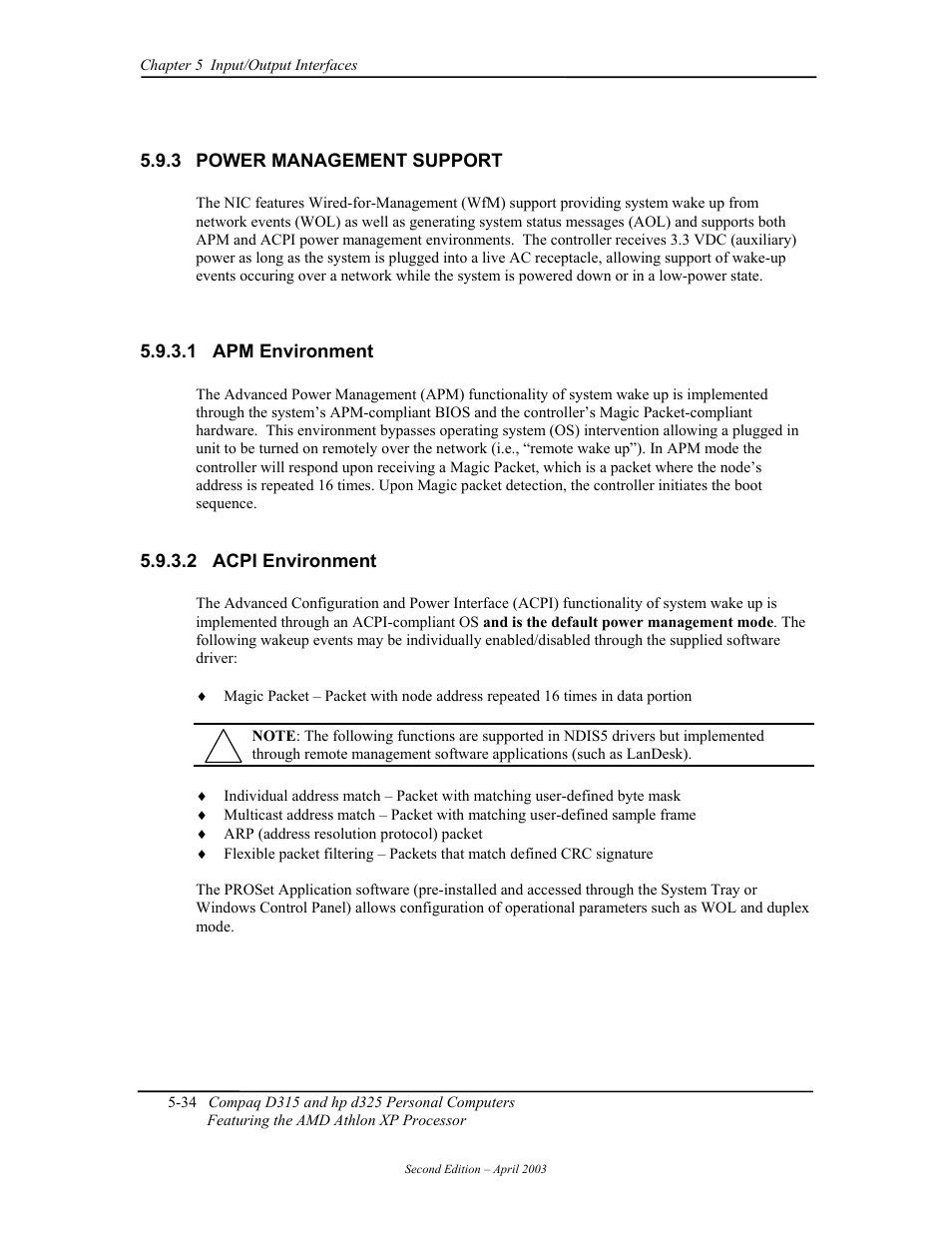 Power management support, Apm environment, Acpi environment | HP D315 User Manual | Page 116 / 192