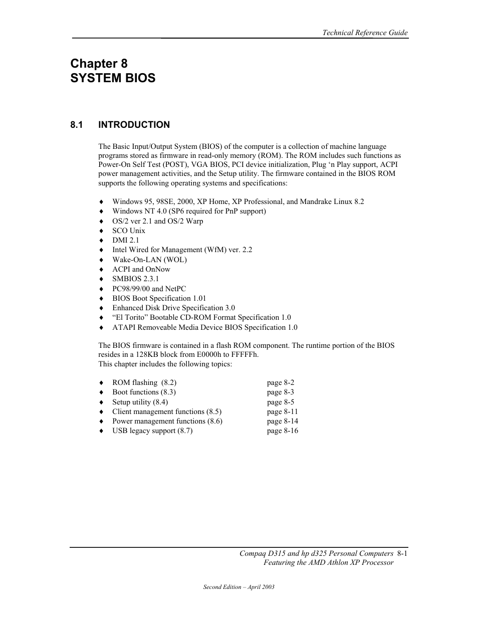 Chapter 8 system bios, Introduction | HP D315 User Manual | Page 135 / 192