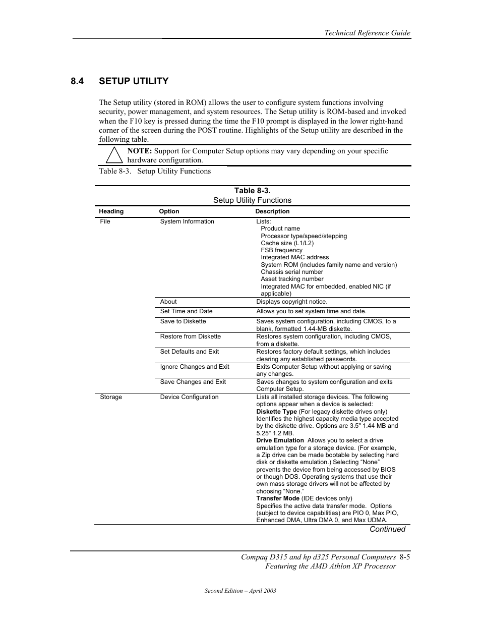 Setup utility, 4 setup utility | HP D315 User Manual | Page 139 / 192