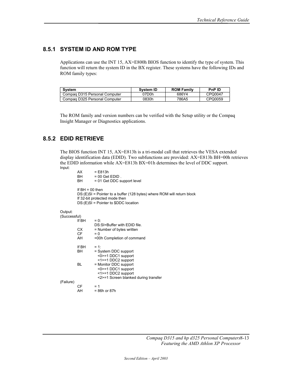 System id and rom type, Edid retrieve, 1 system id and rom type | 2 edid retrieve | HP D315 User Manual | Page 147 / 192