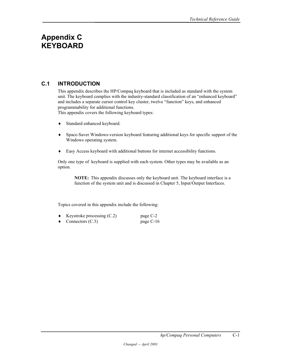 Appendix c keyboard, Introduction | HP D315 User Manual | Page 165 / 192