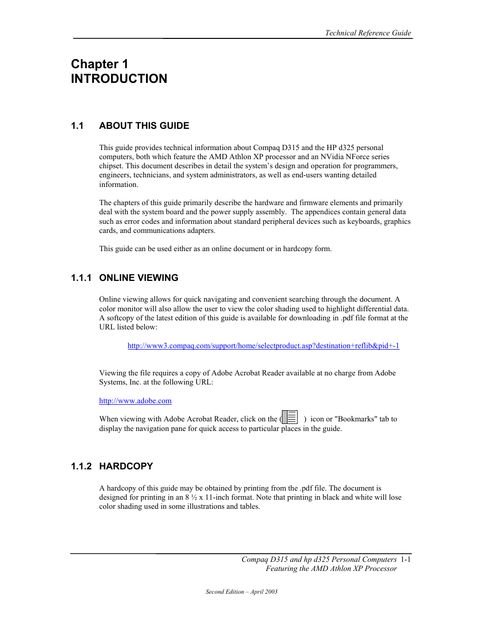 Chapter 1 introduction, About this guide, Online viewing | Hardcopy | HP D315 User Manual | Page 17 / 192