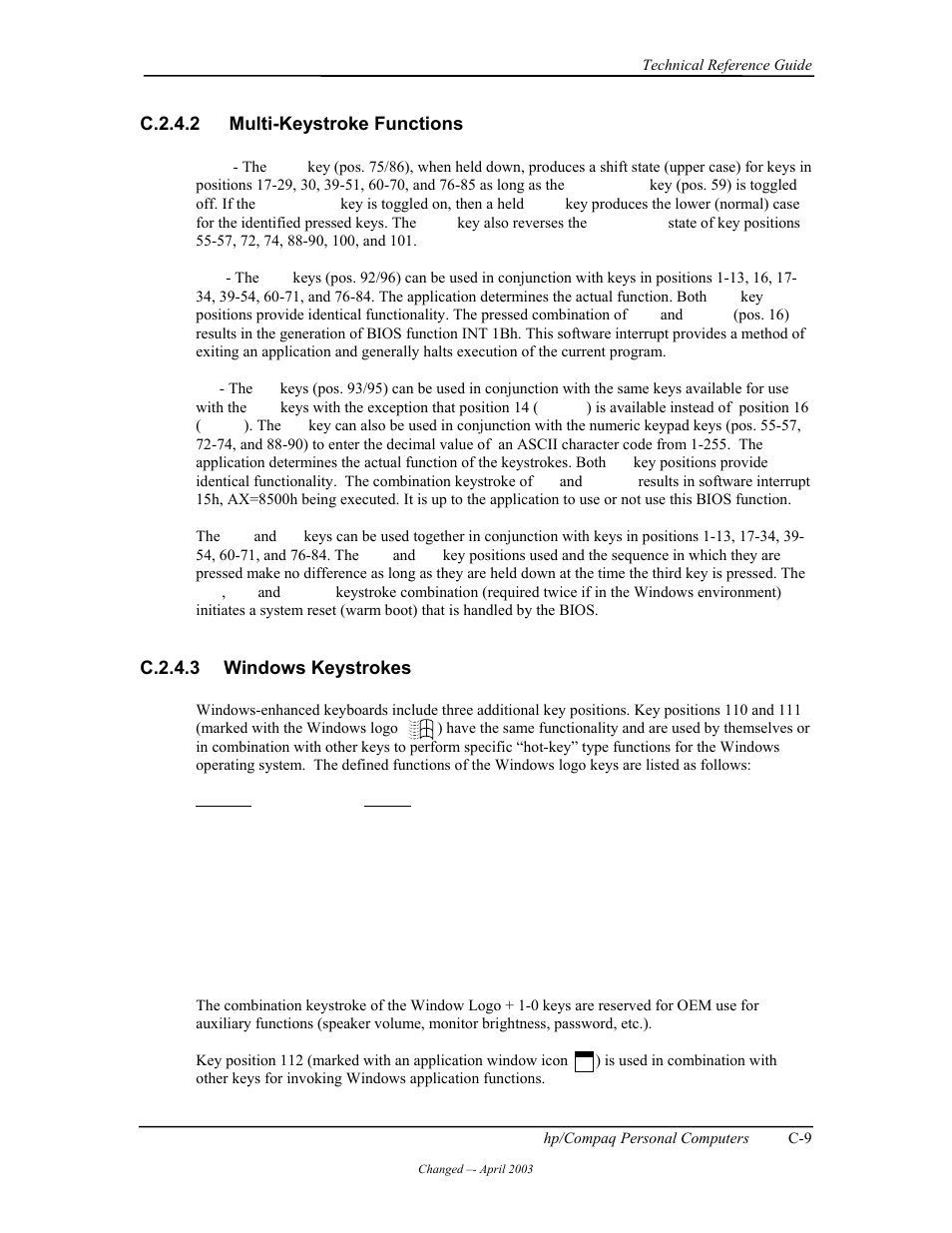 Multi-keystroke functions, Windows keystrokes, C.2.4.2 multi-keystroke functions | C.2.4.3 windows keystrokes | HP D315 User Manual | Page 173 / 192