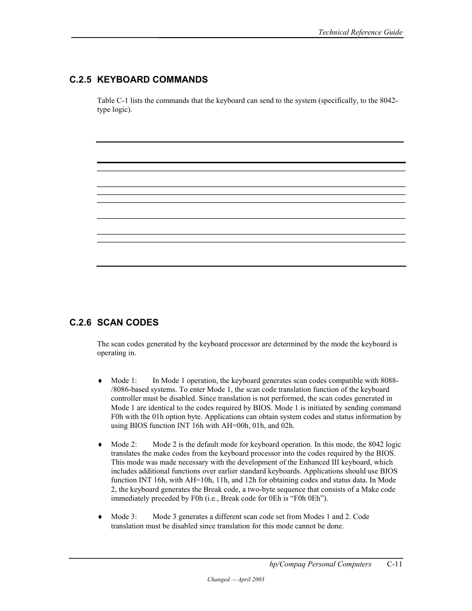 Keyboard commands, Scan codes, C.2.5 keyboard commands | C.2.6 scan codes | HP D315 User Manual | Page 175 / 192