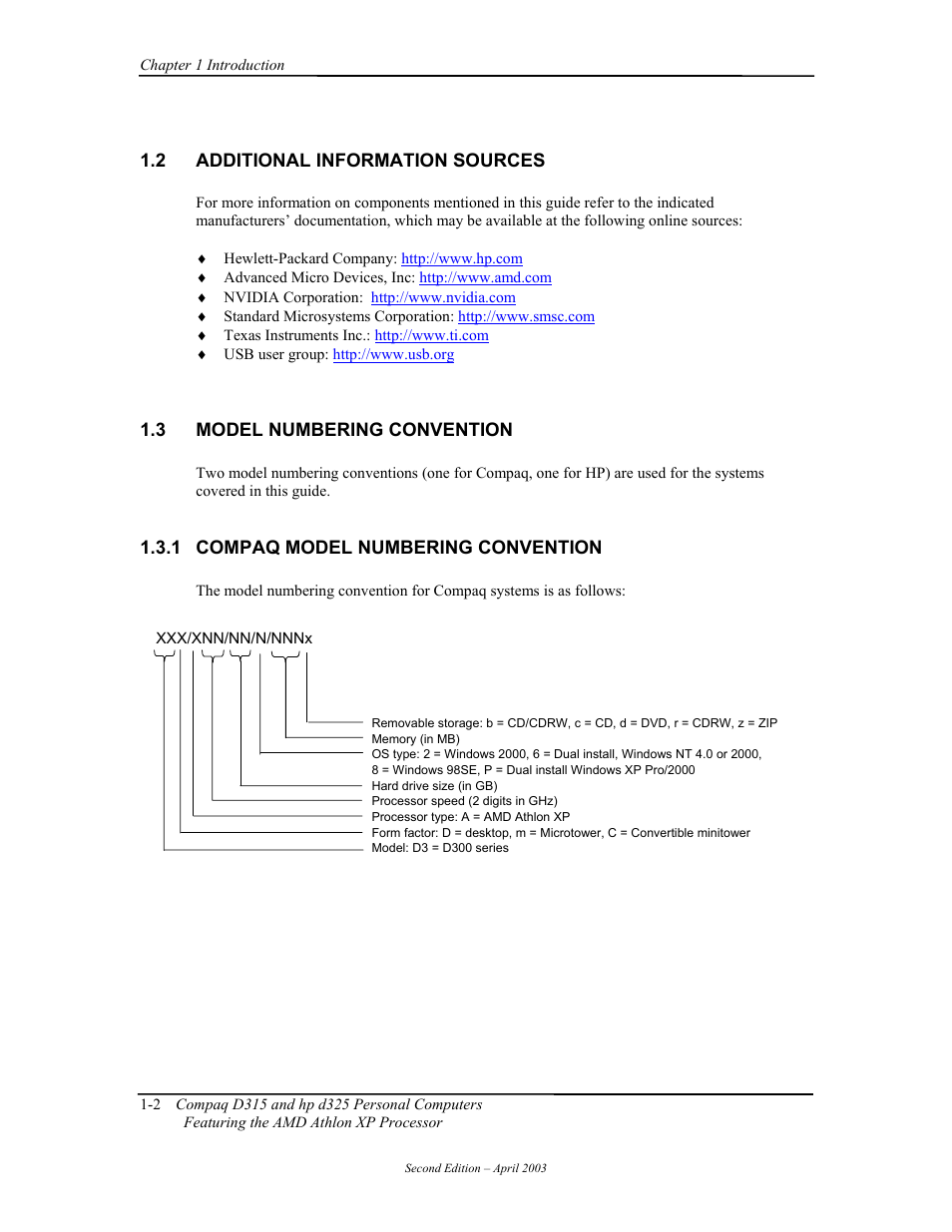 Additional information sources, Model numbering convention, Compaq model numbering convention | HP D315 User Manual | Page 18 / 192