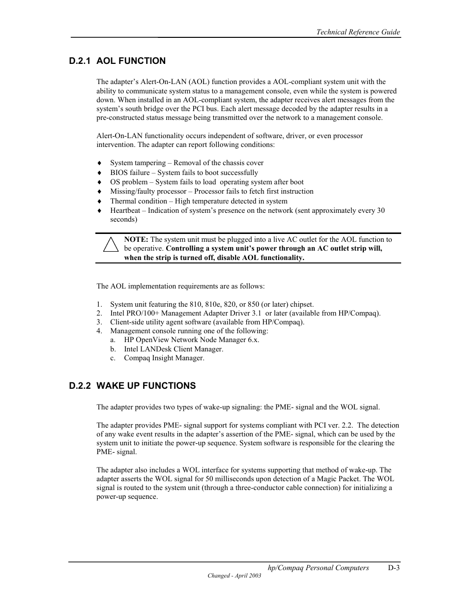 Aol function, Wake up functions | HP D315 User Manual | Page 183 / 192