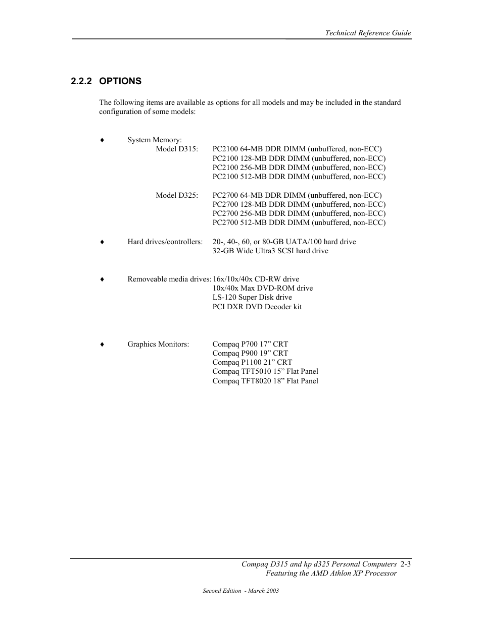 Options | HP D315 User Manual | Page 29 / 192