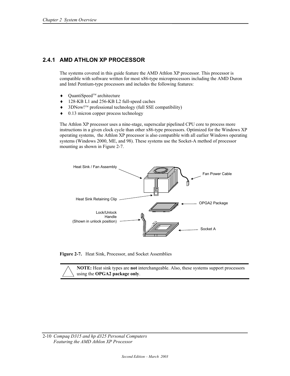 Amd athlon xp processor, 1 amd athlon xp processor | HP D315 User Manual | Page 36 / 192
