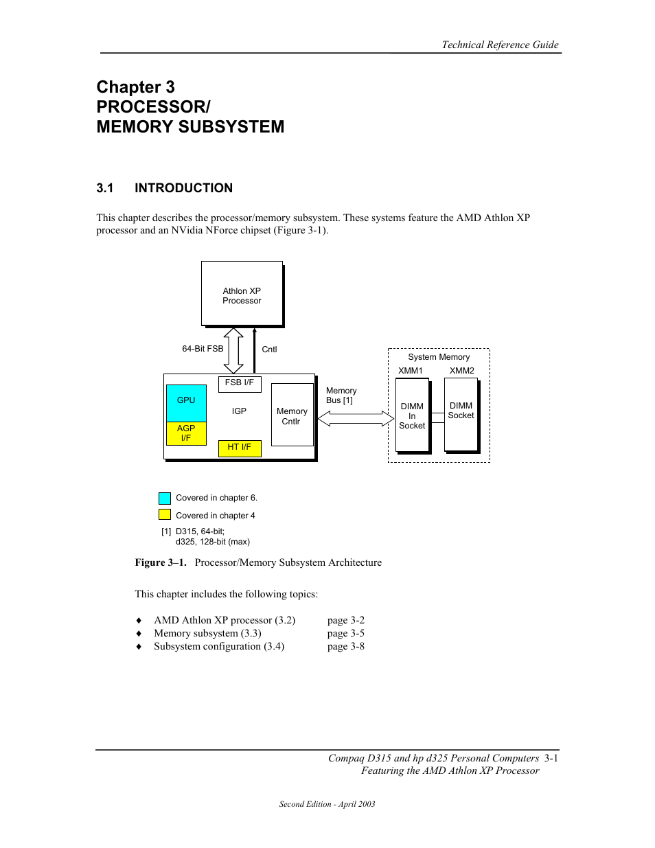 Chapter 3 processor/memory subsystem, Introduction, 1 introduction | HP D315 User Manual | Page 43 / 192