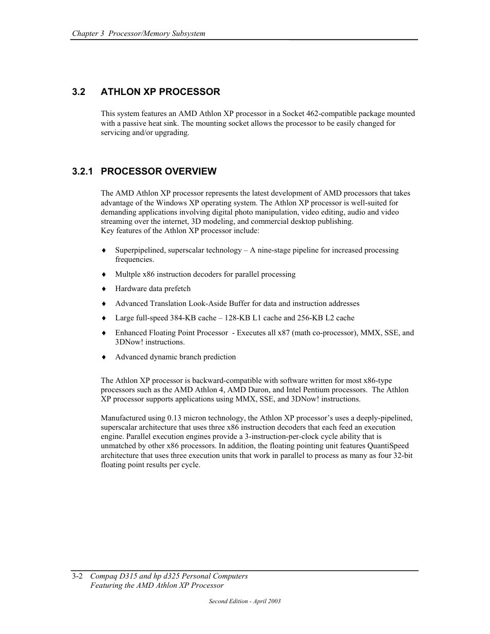 Athlon xp processor, Processor overview | HP D315 User Manual | Page 44 / 192