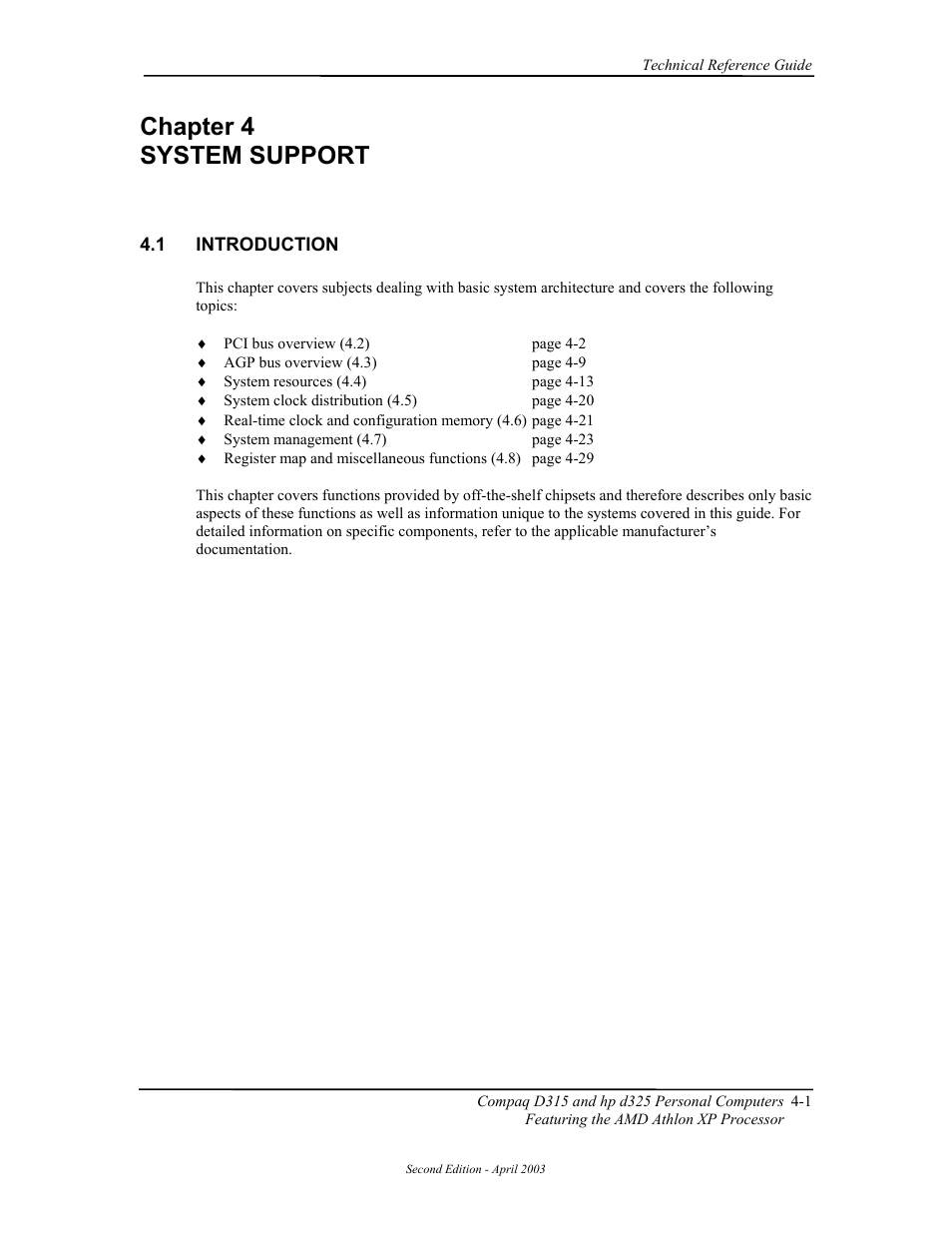 Chapter 4 system support, Introduction | HP D315 User Manual | Page 51 / 192