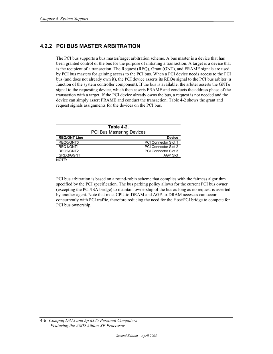 Pci bus master arbitration, 2 pci bus master arbitration | HP D315 User Manual | Page 56 / 192