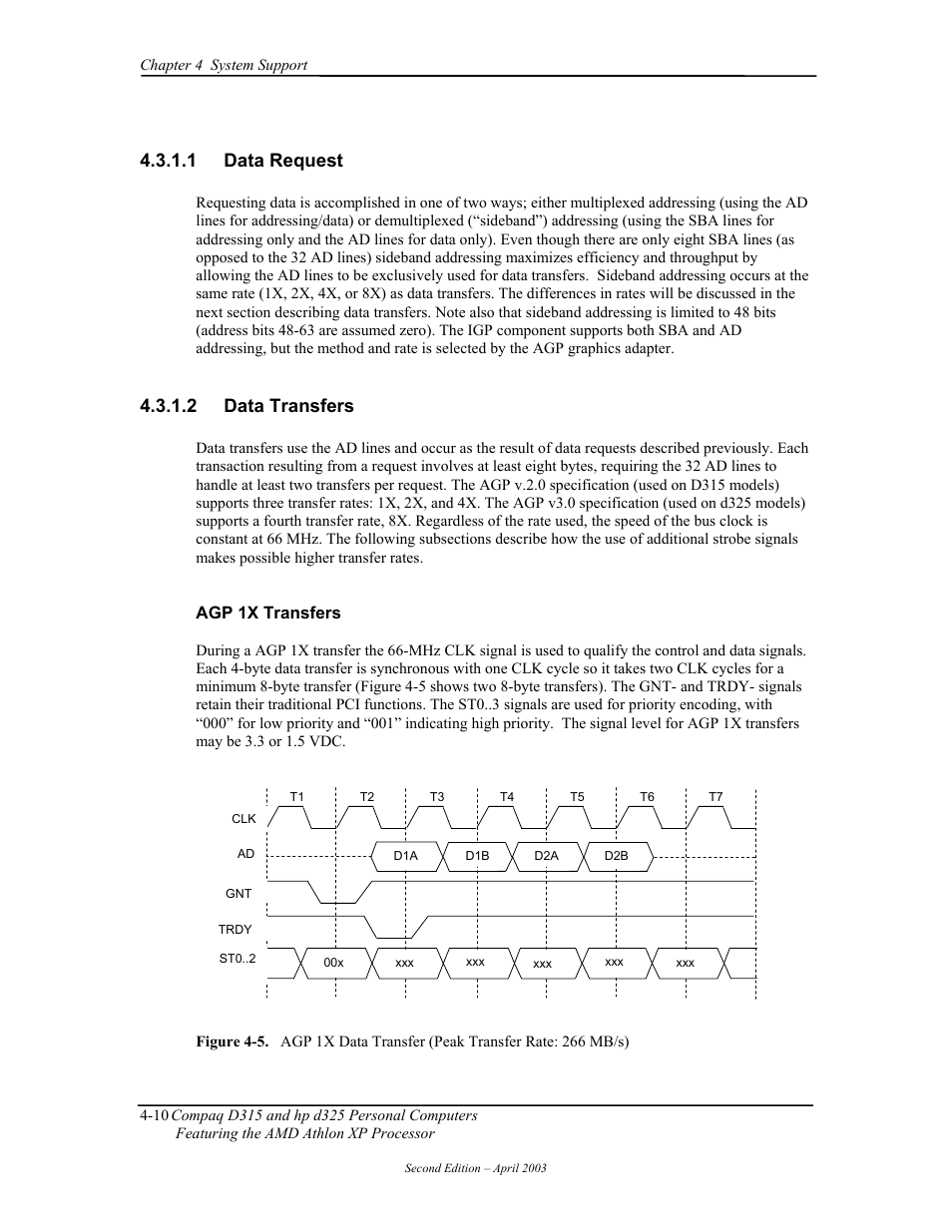 Data request, Data transfers, 1 data request | 2 data transfers, Agp 1x transfers | HP D315 User Manual | Page 60 / 192